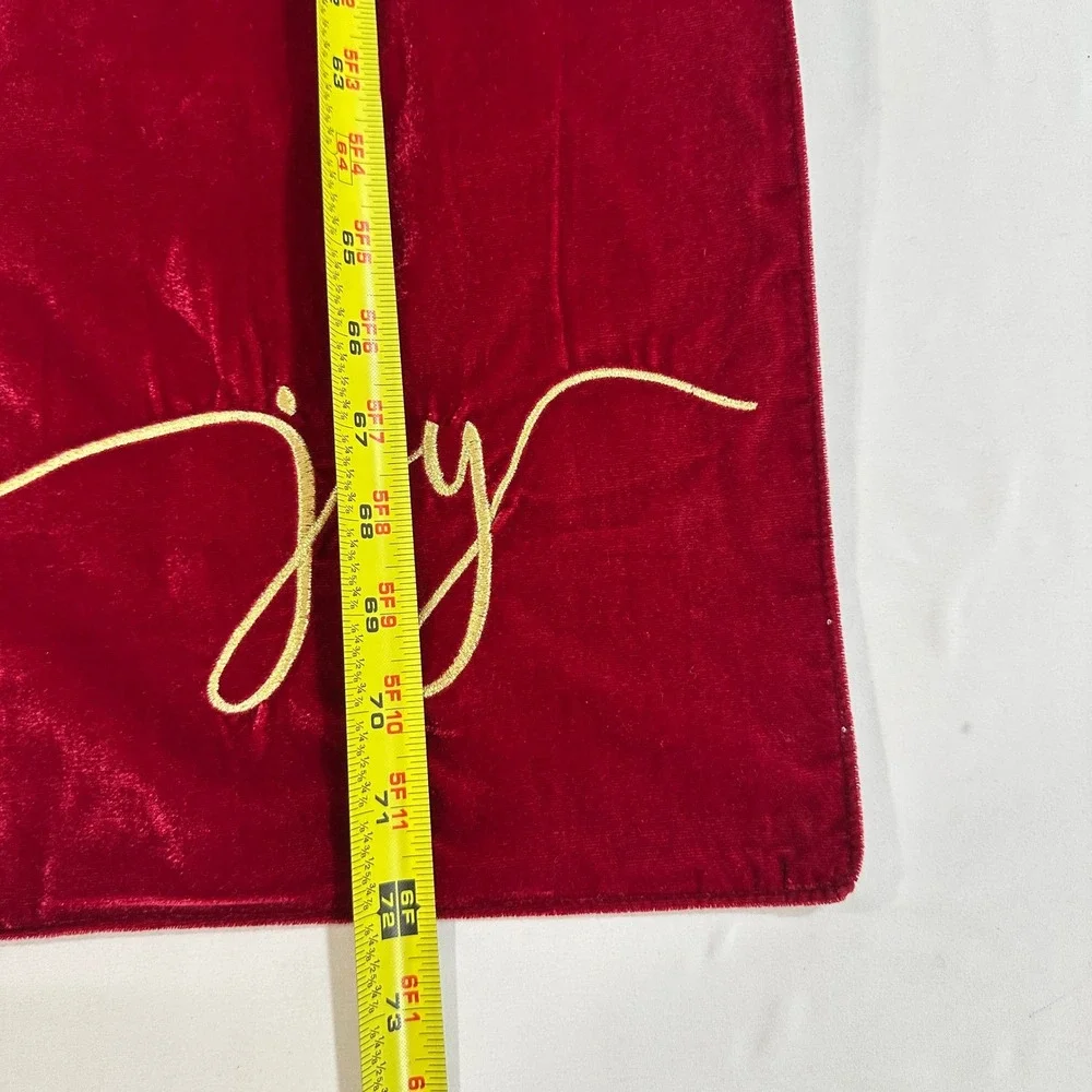Red Velvet Christmas Table Runner Gold Joy Embroidered Reversible 72x14 Holiday